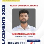 Big Cheers to Mohamed Marzook! 🎉Placed at INFINITI with a stellar package of ₹5 LPA 💼